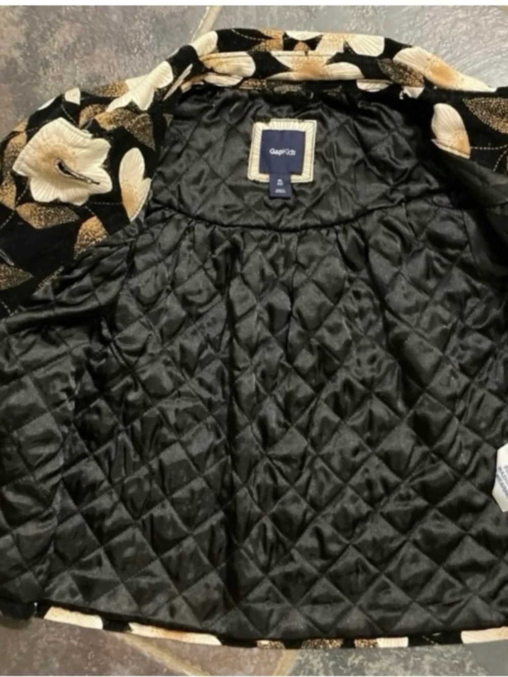 GAP Kids Black Quilted Jacket With Floral Print Girls Size 12
